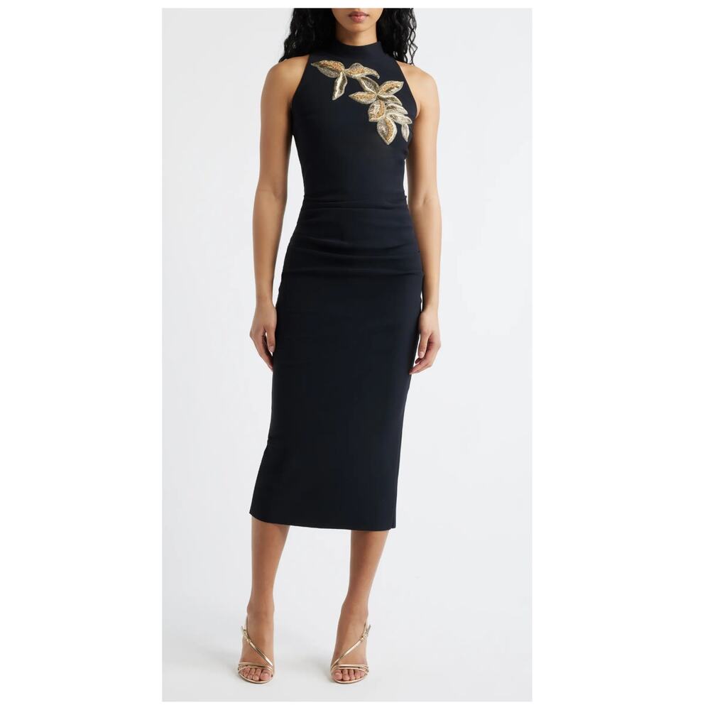 NEW Chiara Boni La Petite Robe Nimby Beaded Floral Cocktail Midi Dress Size US/2